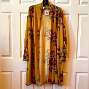 MUSTARD FLORAL LONG CARDIGAN PLUS DIZE 2XL